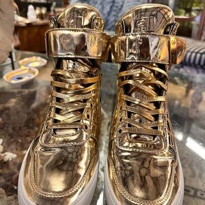 Radii gold bar metallic high top Velcro sneaker womens 9 mens 7
